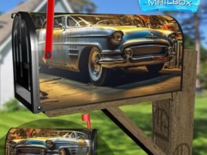 Veteran Car In Garage With Workshop Tools Decorative Rural Farm Mailbox Cover