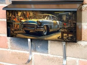 Veteran Car In Garage With Workshop Tools Townhouse Mailbox Cover