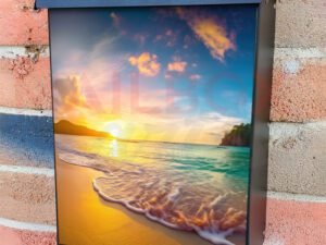 Tropical Island in the Ocean at Sunset Colonial Mailbox Cover