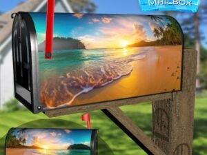 Tropical Island in the Ocean at Sunset Decorative Rural Farm Mailbox Cover