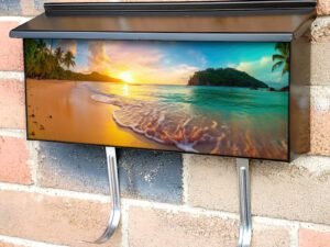 Tropical Island in the Ocean at Sunset Townhouse Mailbox Cover