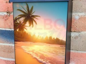 Tropical Island with Palm Trees in the Ocean at Sunset Colonial Mailbox Cover