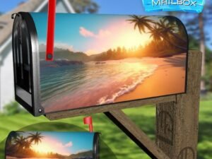 Tropical Island with Palm Trees in the Ocean at Sunset Decorative Rural Farm Mailbox Cover