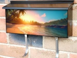 Tropical Island with Palm Trees in the Ocean at Sunset Townhouse Mailbox Cover