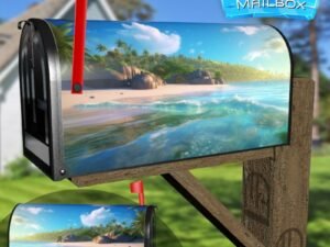 Tropical Island with Palm Trees in the Ocean Decorative Rural Farm Mailbox Cover