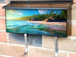 Tropical Island with Palm Trees in the Ocean Townhouse Mailbox Cover