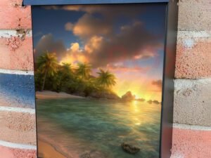 Tropical Island with Palm Trees in the Ocean at Sunset 2 Colonial Mailbox Cover