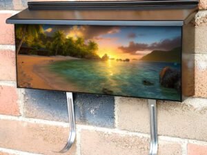 Tropical Island with Palm Trees in the Ocean at Sunset 2 Townhouse Mailbox Cover
