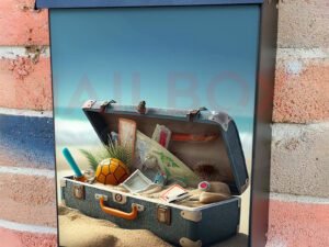 Travel Suitcase With Travel Stuff On The Beach 3D 2 Colonial Mailbox Cover
