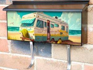 Travelling On Motorhome Road Trip At Summer Holidays Townhouse Mailbox Cover