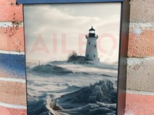 Winter Seascape with Famous Lighthouse Colonial Mailbox Cover