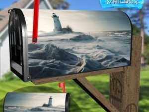 Winter Seascape with Famous Lighthouse Decorative Rural Farm Mailbox Cover