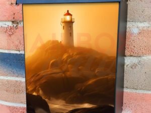 Lighthouse Silhouette in a Foggy Day Colonial Mailbox Cover
