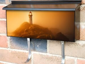 Lighthouse Silhouette in a Foggy Day Townhouse Mailbox Cover
