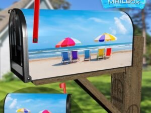 Colorful Summer Chairs And Umbrellas On Tropical Sea And Beach Decorative Rural Farm Mailbox Cover