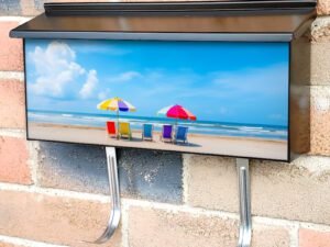 Colorful Summer Chairs And Umbrellas On Tropical Sea And Beach Townhouse Mailbox Cover