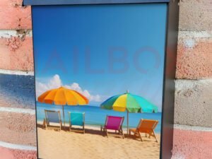 Colorful Summer Chairs And Umbrellas On Tropical Sea And Sandy Beach Colonial Mailbox Cover