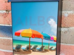 Colorful Summer Chairs And Umbrellas On Tropical Sea Palm Trees And Sandy Beach Colonial Mailbox Cover