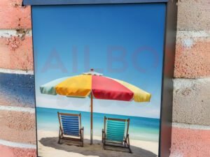 Summer Chairs And Umbrellas On Tropical Sea Palm Trees And Sandy Beach Colonial Mailbox Cover