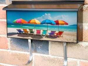 Summer Chair And Umbrella On Tropical Sea And Beach Townhouse Mailbox Cover