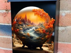 Spooky Halloween Table Decoration With Glowing Pumpkin Colonial Mailbox Cover