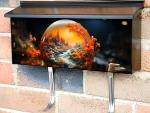 Spooky Halloween Table Decoration With Glowing Pumpkin Townhouse Mailbox Cover