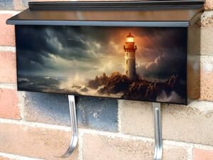 Spectacular Lighthouse Provide Light During A Large Storm Townhouse Mailbox Cover