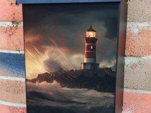 Spectacular Lighthouse During A Large Storm Colonial Mailbox Cover