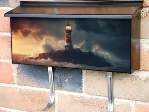 Spectacular Lighthouse During A Large Storm Townhouse Mailbox Cover