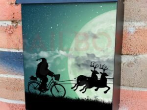 Silhouette Of Santa Claus Riding Over The Full Moon Colonial Mailbox Cover
