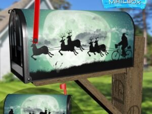 Silhouette Of Santa Claus Riding Over The Full Moon Decorative Rural Farm Mailbox Cover