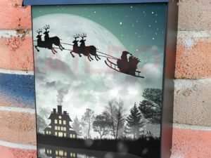 Silhouette Of Santa Claus Flying Over The Full Moon 2 Colonial Mailbox Cover
