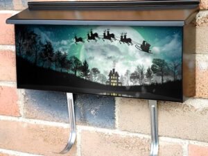 Silhouette Of Santa Claus Flying Over The Full Moon 2 Townhouse Mailbox Cover