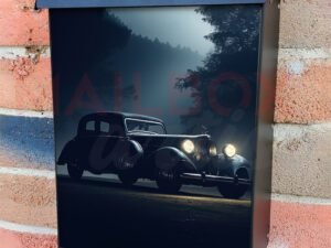 Vintage Car in Dark Forest at Night Colonial Mailbox Cover