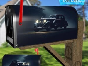 Vintage Car in Dark Forest at Night Decorative Rural Farm Mailbox Cover