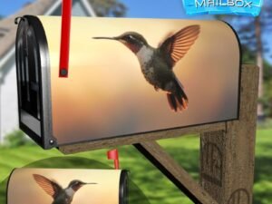 Rufous Hummingbird Hovers Mid Air Spreading Iridescent Decorative Rural Farm Mailbox Cover