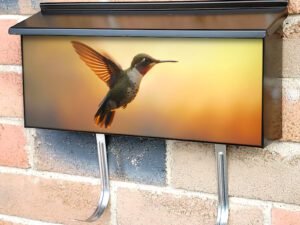 Rufous Hummingbird Hovers Mid Air Spreading Iridescent Townhouse Mailbox Cover