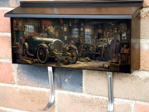 Retro Veteran Car In The Garage Townhouse Mailbox Cover
