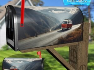 Retro Van In Mountain Landscape Road Trip 2 Decorative Rural Farm Mailbox Cover