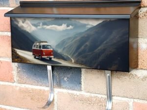 Retro Van In Mountain Landscape Road Trip 2 Townhouse Mailbox Cover