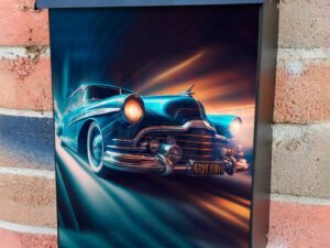 Blue Retro Ride High Speed Time Travel Through The Time Tunnel Colonial Mailbox Cover