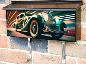 Orange and Green Retro Ride High Speed Time Travel Through The Time Tunnel Townhouse Mailbox Cover