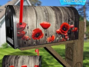 Red Poppies As A Symbol Of Memory For The Fallen In The War Decorative Rural Farm Mailbox Cover