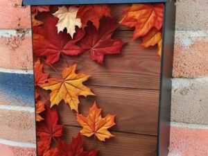 Red and Orange Maple Leaves On The Wooden Table Colonial Mailbox Cover
