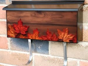 Red and Orange Maple Leaves On The Wooden Table 2 Townhouse Mailbox Cover