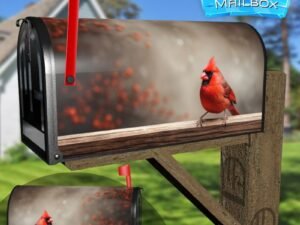 Red Cardinal On Wood Plank Decorative Rural Farm Mailbox Cover