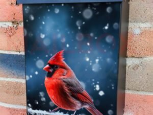 Red Cardinal On Snowy Wood Plank Colonial Mailbox Cover