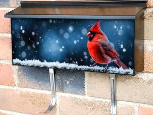 Red Cardinal On Snowy Wood Plank Townhouse Mailbox Cover