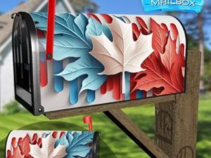 Red and White Canada Day Maple Leaf and Blue Leaves Decorative Rural Farm Mailbox Cover