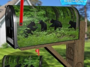 Playful Cubs Running Through Green Forest Decorative Rural Farm Mailbox Cover